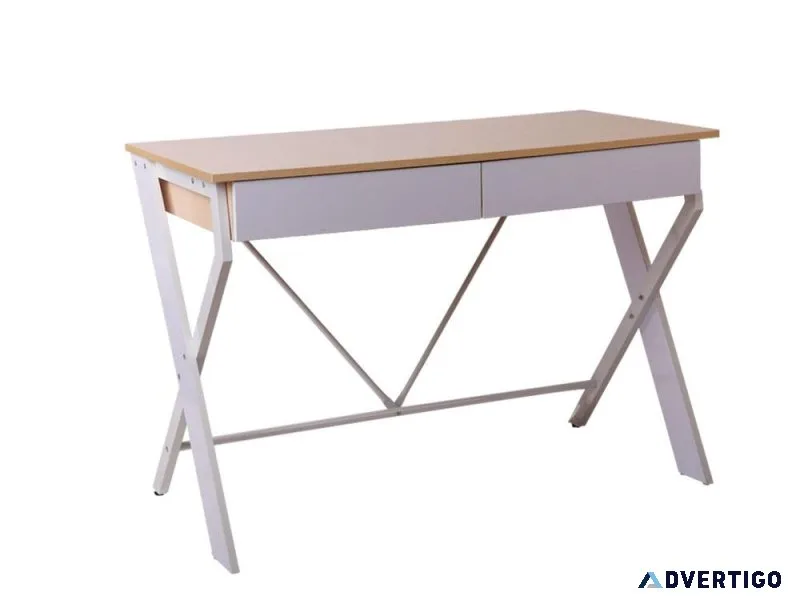 Artiss Metal Desk with Drawer &ndash White with Oak Top