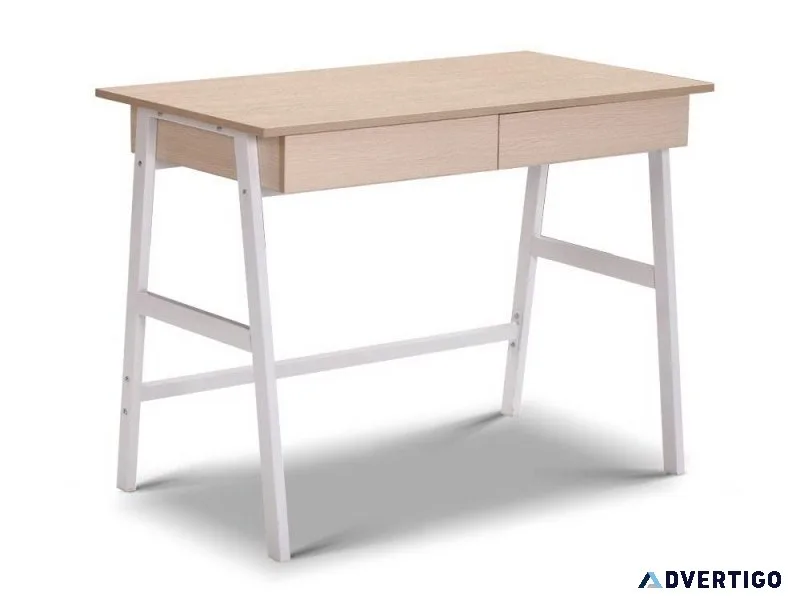 Artiss Metal Desk with Drawer &ndash White with Oak Top