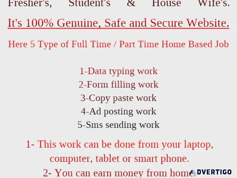 Simple typing work from home / part time home based computer job