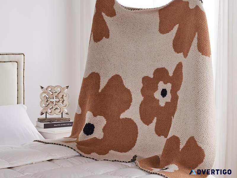 Luxurious Nordic Floral Knit Sofa Blanket