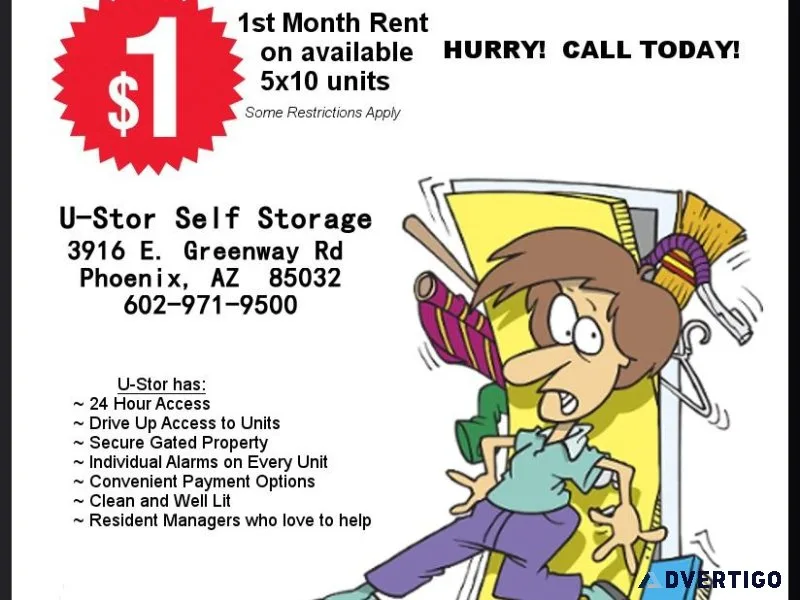 1 First Month Rent at U-STOR SELF STORAGE