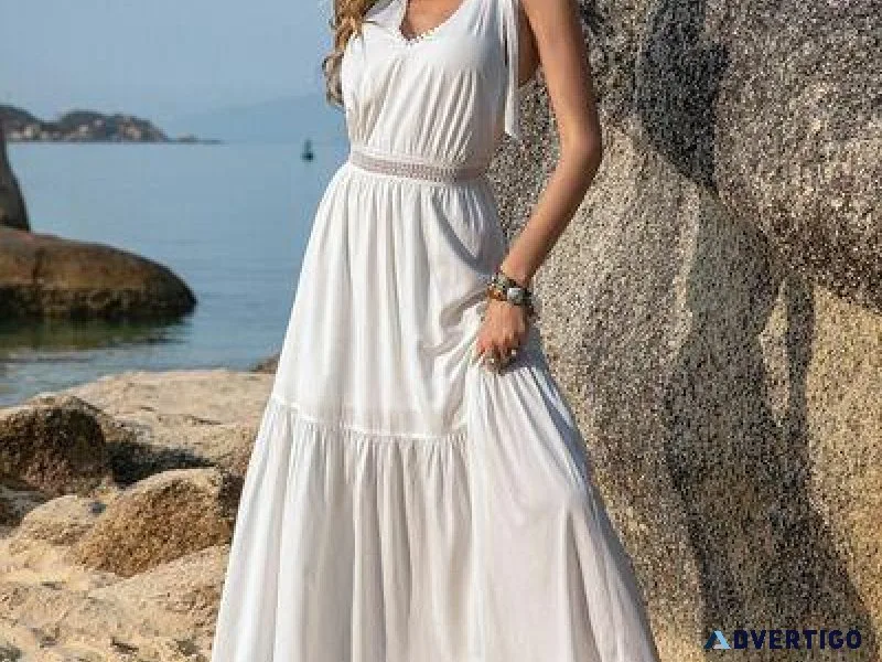 Shop V-Neck Tie Shoulder Crochet Maxi Dress Online