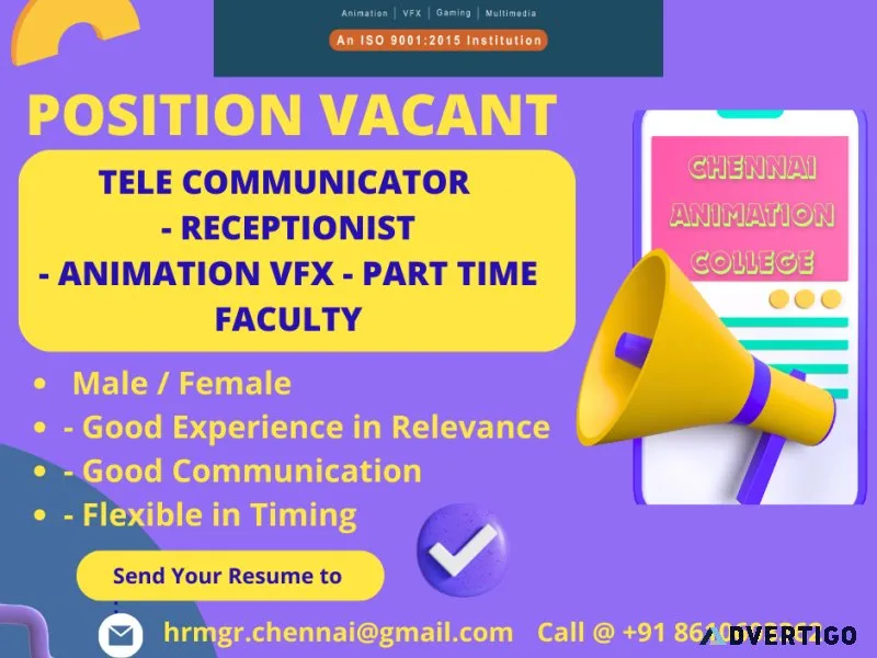 Job Position Vacant in Top Educational Institute