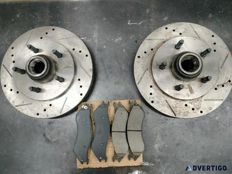 Front drilled and slotted rotors and pads