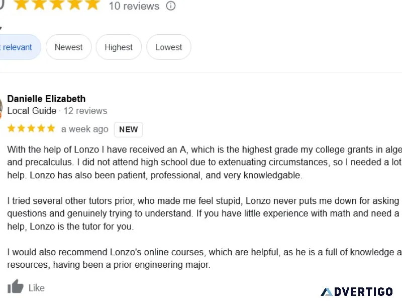 Online Math Tutor Algebra-Calculus 1 First Session Free