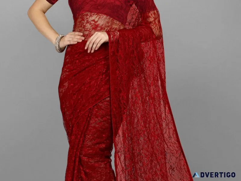Red net saree elegance