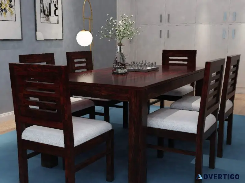 Segur pure sheesham wooden 6 seater dining table set