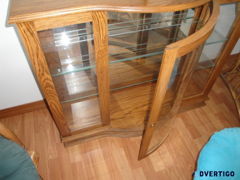 Oak Curio (China) Cabinet with Glass Display and lights