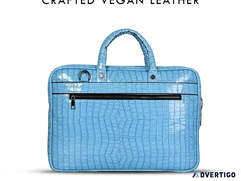 Croc-textured fingerlock smart laptop bag (sky blue)