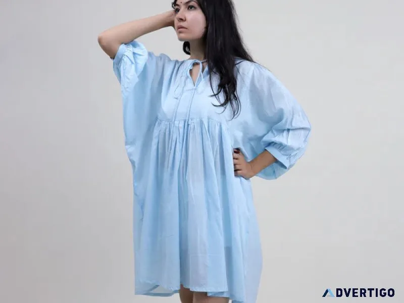 Sky blue solid soft modern dress for girls