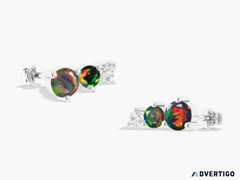Stackable black opal earrings for women