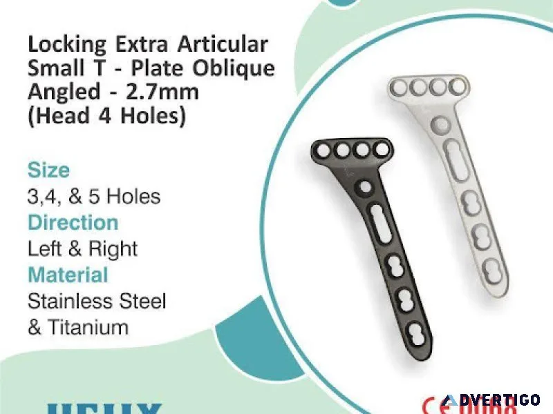 Locking extra articular small t-plate oblique angled 27mm
