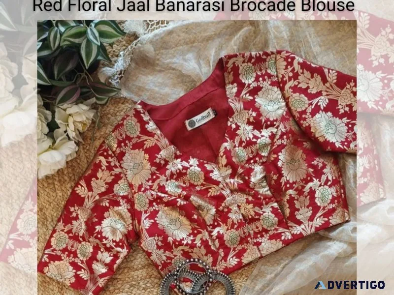 Buy red floral jaal banarasi brocade blouse | godhuli
