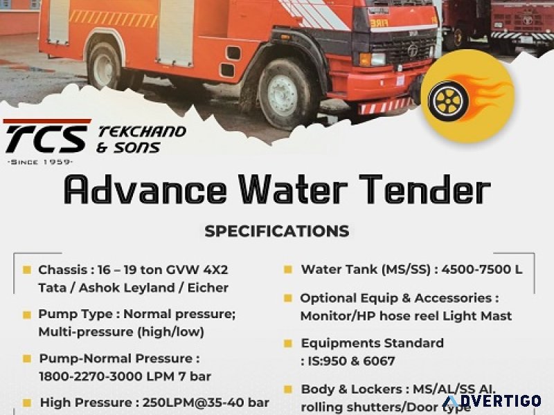 Reliable water tender by tek chand & sons