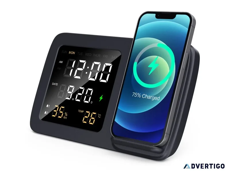 Shimmer wireless charger with clock ek10288