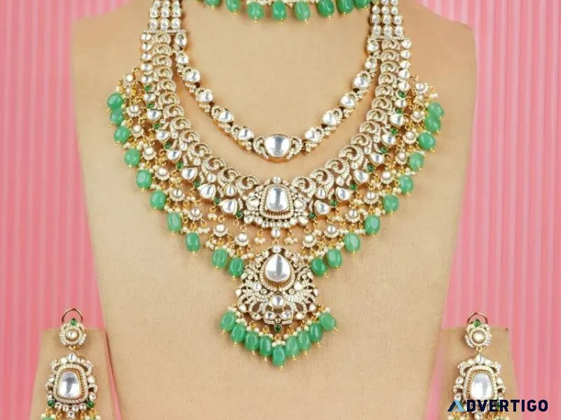 Polki kundan bridal jewellery set with choker & long necklace