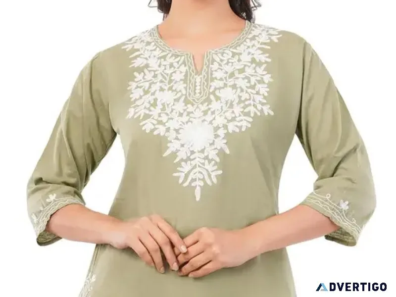 Newrkcollection women embroidered pure cotton straight kurta