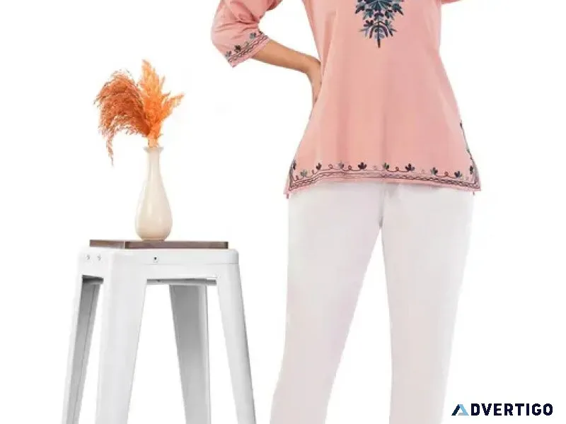 Women embroidered pure cotton straight kurta (pink)