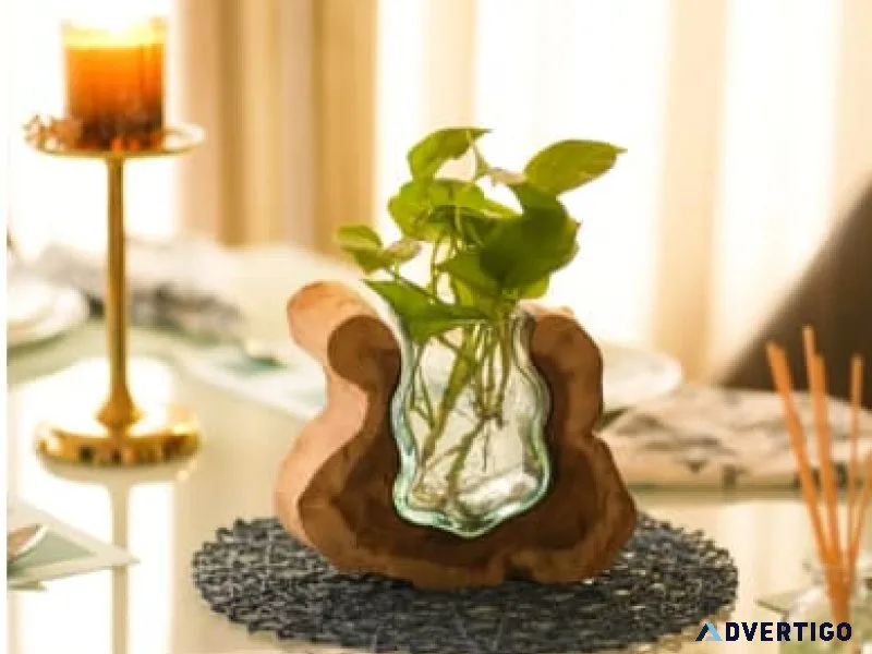 Elegant wooden glass valley curves vase | handcrafted home art