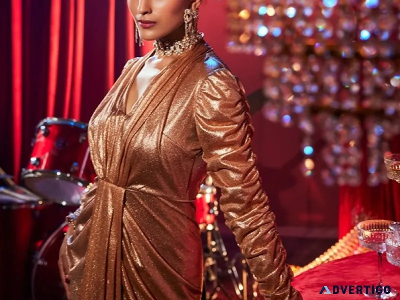 J’adore metallic draped gown black friday deal on elegant party