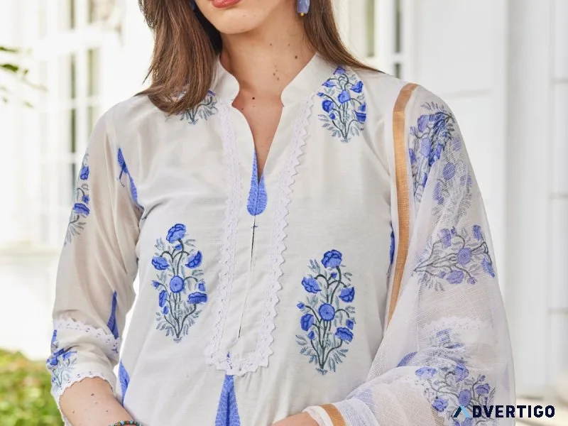 Chanderi cotton hand-blocked kurta
