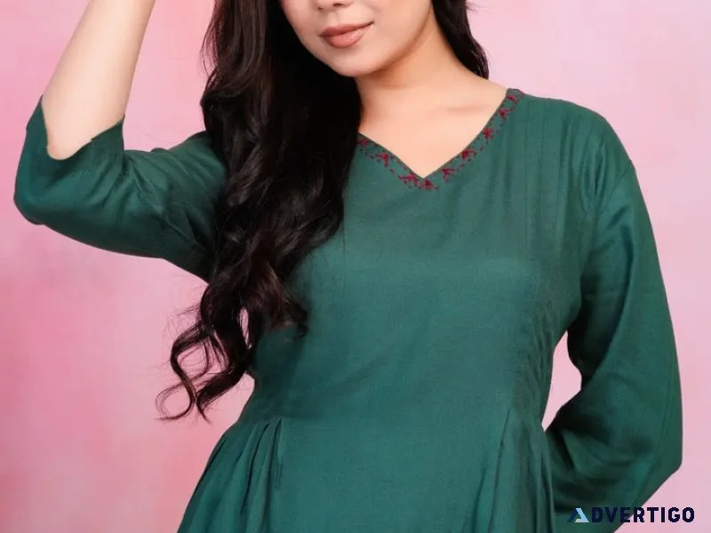 Olive green rayon co-ord set for women with pockets