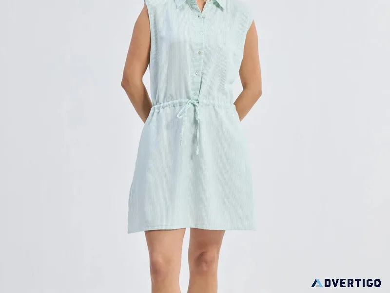Shop women’s drawstring shirt dress in stripes | effortless ever