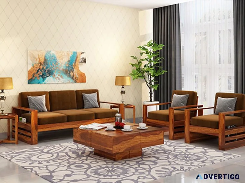 Wooden sofa set solid wood durable design