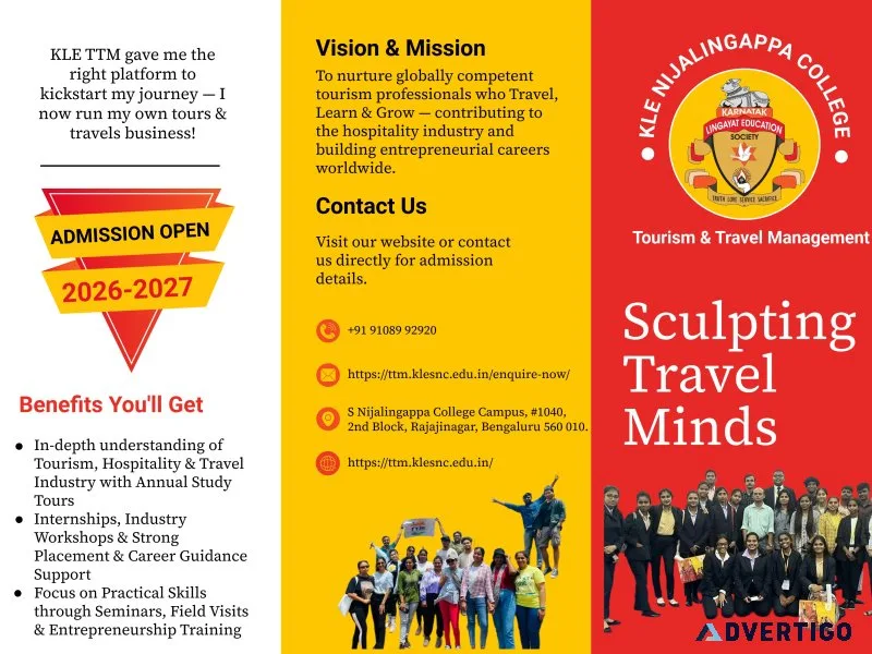 Enquire now travel tourism colleges in bangalore kle ttm b