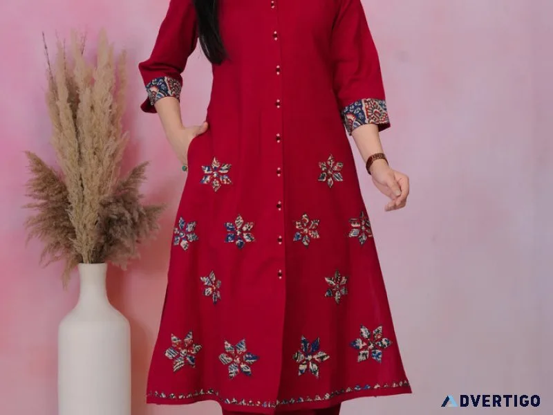 Maroon kurta set for women ajrak cotton kurta pant set ethni