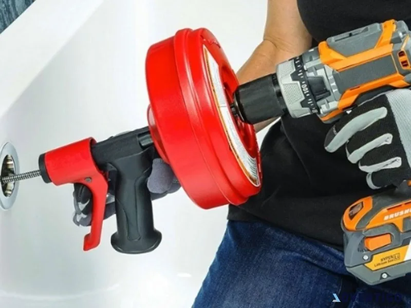 Drain cleaning machine snake auger with autofeed or manual