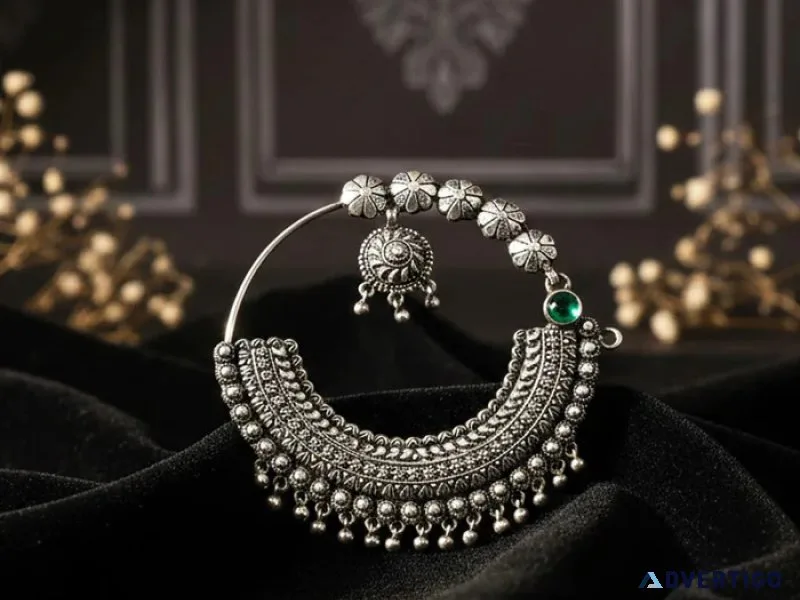 Pahadi suhagan nath traditional silver bridal nose ring
