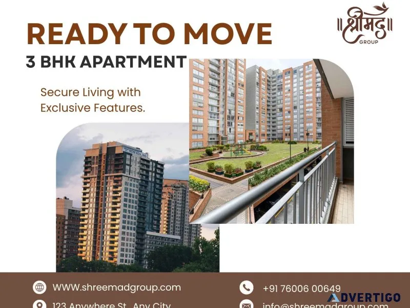 Ready to move 3 bhk apartment with modern amenities shreemad g