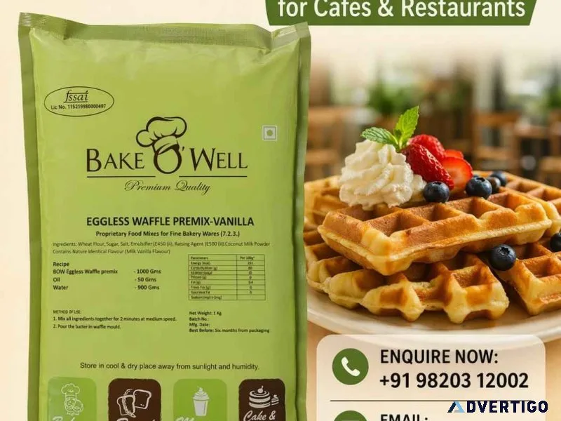 Eggless vanilla waffle premix for cafes restaurants in india
