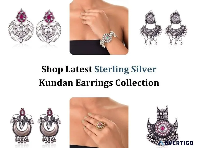 Shop latest sterling silver kundan earrings collection