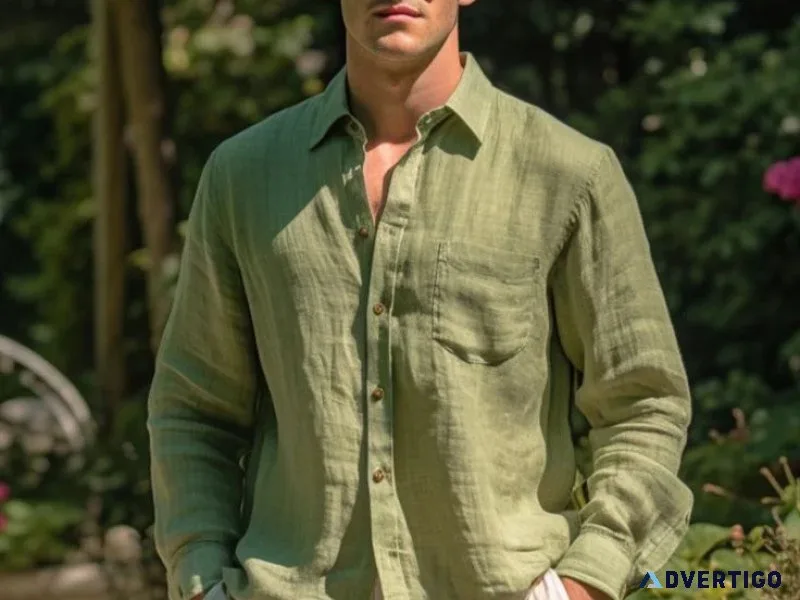 Zyra mens classic linen green shirt