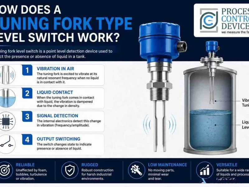 How does a tuning fork type level switch work