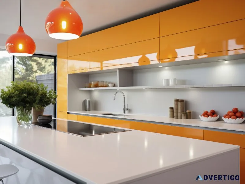 Modern kitchen with orange cabinets long island
