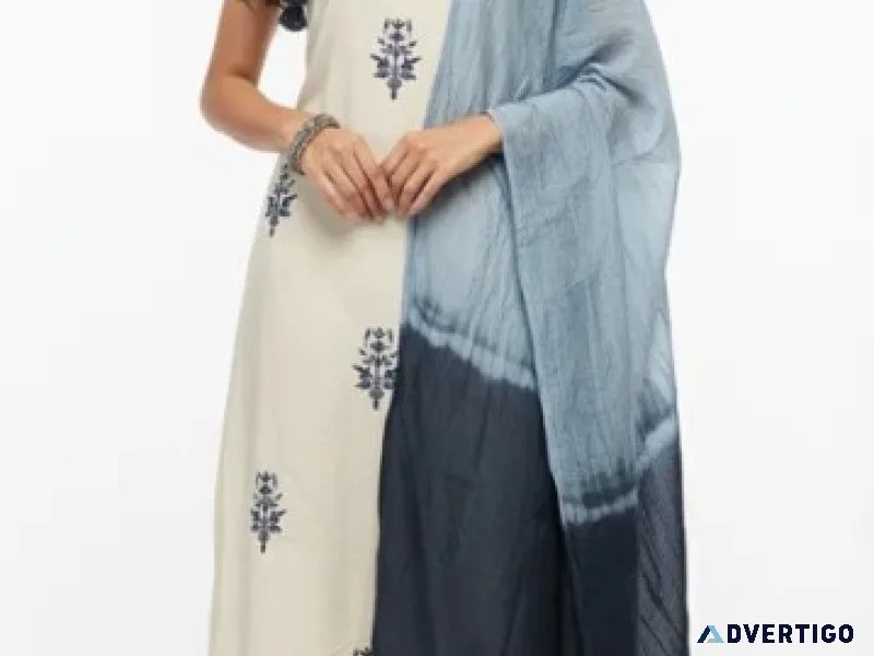Cream blue embroidered cotton suit light formal suit rs 1499