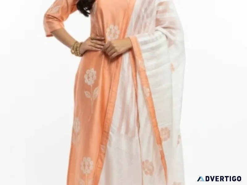 Peach floral kurta set for college girls pastel outfit rs 219