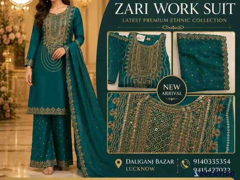 Butter crepe silk zari work suit