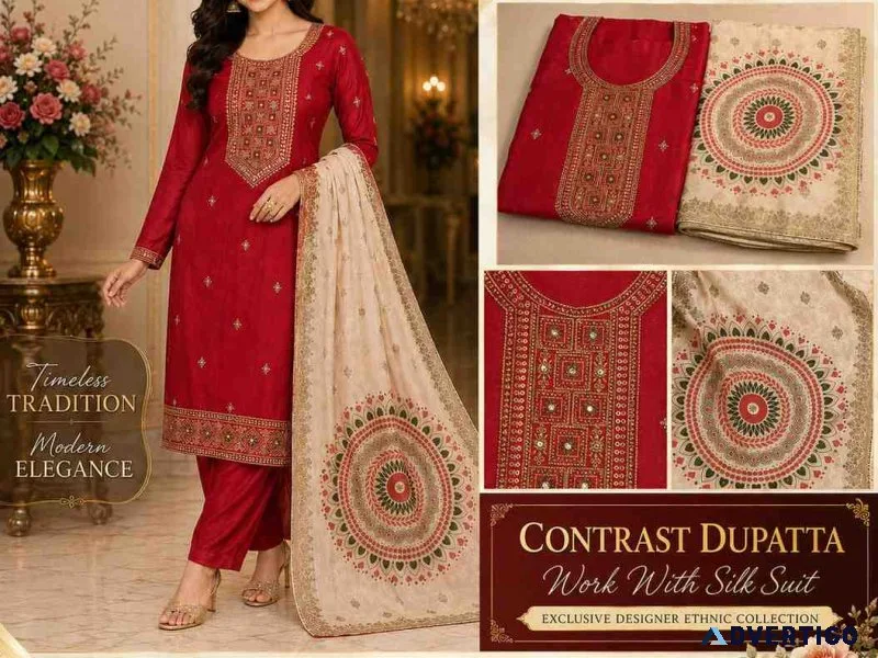 Contrast dupatta work with silk suit best saree shop in lucknow