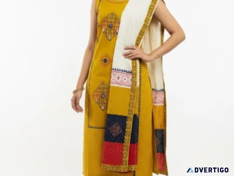 Mustard yellow printed kurta for women vibrant ethnic set at