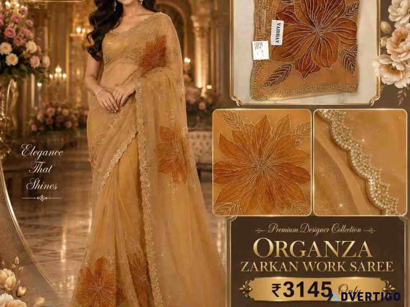 Organza zarkan work saree in lucknow