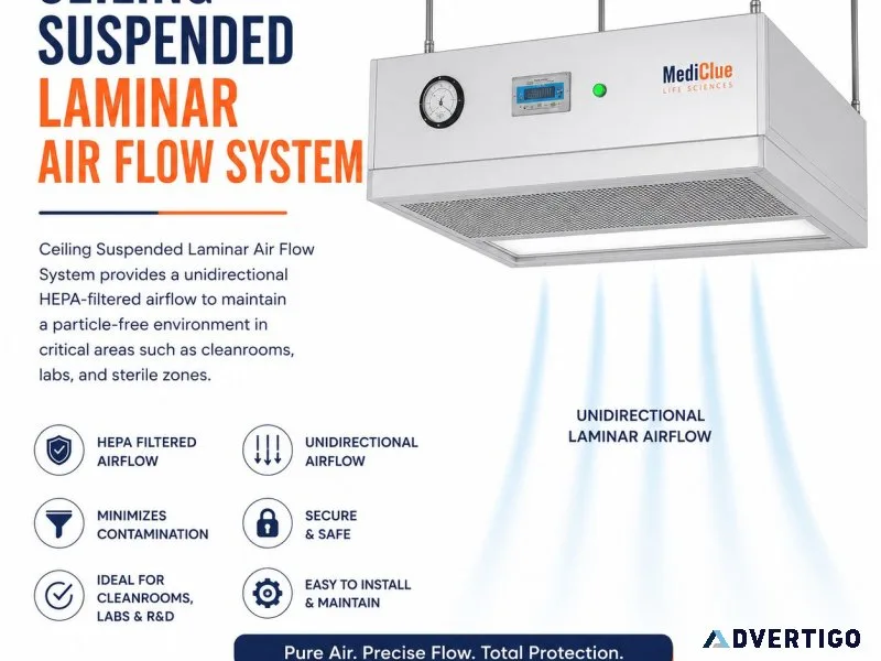 Ceiling suspended laminar air flow system