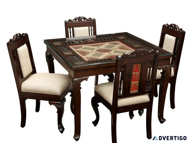 Elegant teak wood 4 seater dining set with walnut finish
