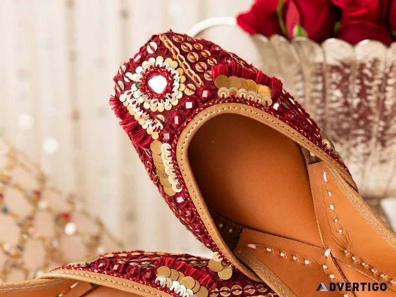 Shop red juttis by needledust for bridal special looks