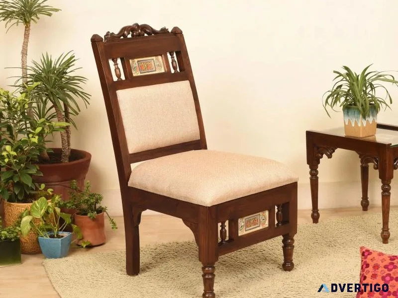 Buy premium teak wood chair with cushion for home office