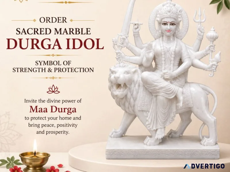 Handcrafted white durga marble idol from jaipur
