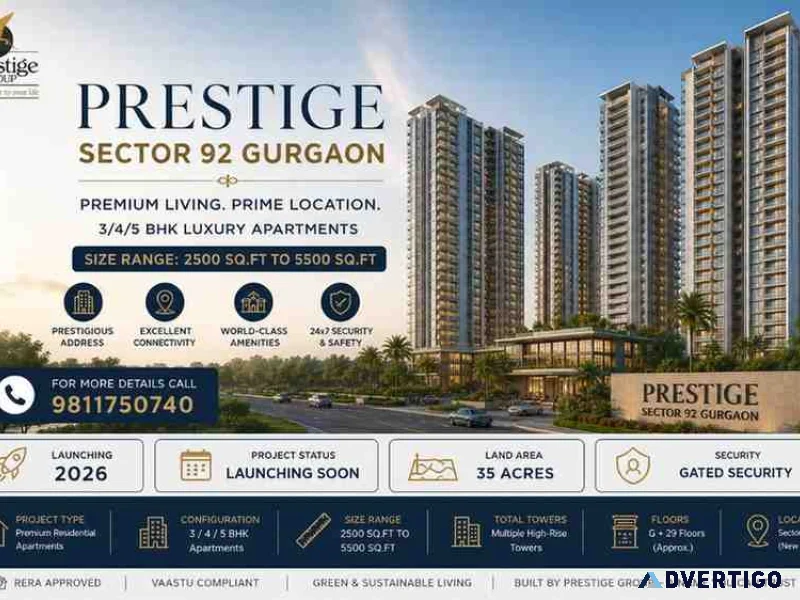 Prestige sector 92 gurgaon upcoming luxury residences
